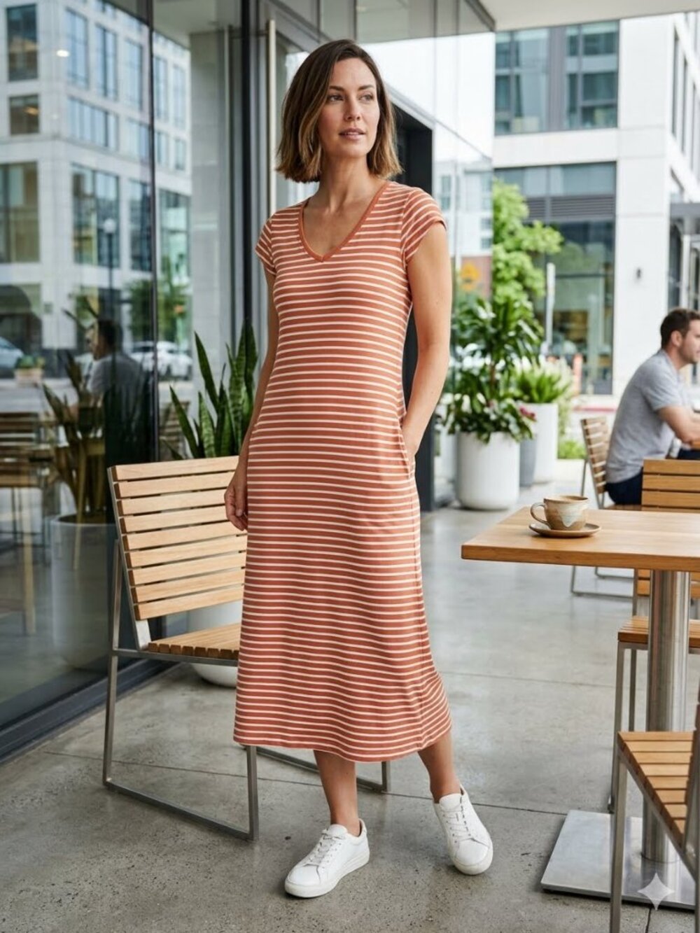 Toad&Co Women's Size Small Orange Stripe Short Cap Sleeve Samba Muse Dress